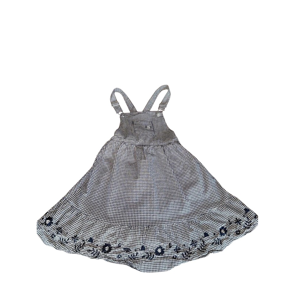 Sergent Major Gingham Pinafore Dress Floral Embroidery Black White Kids 6Y 116cm